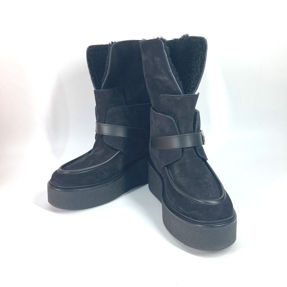 HERMES boots H232029Z Mouton, Suede black short boots Emisfer Women 38.5 Used