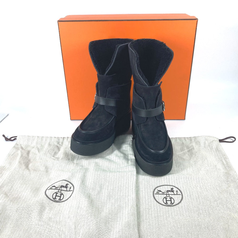 HERMES boots H232029Z Mouton, Suede black short boots Emisfer Women 38.5 Used