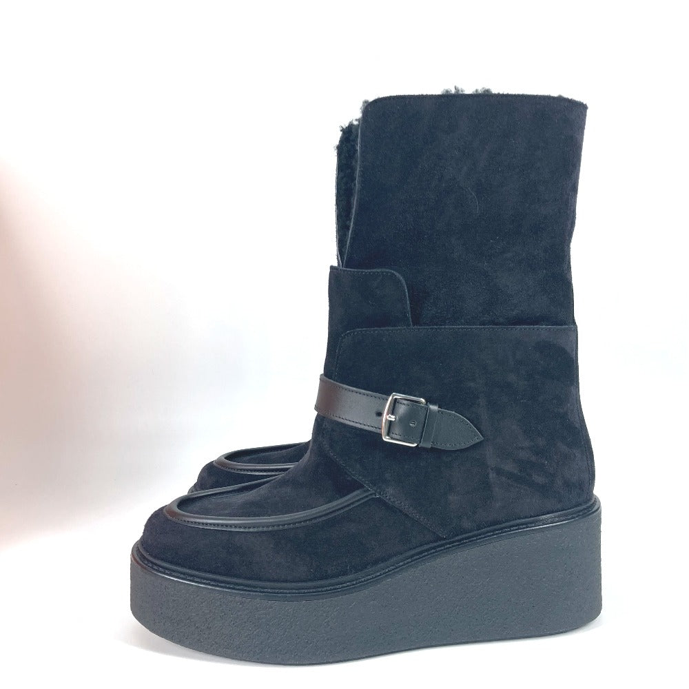HERMES boots H232029Z Mouton, Suede black short boots Emisfer Women 38.5 Used