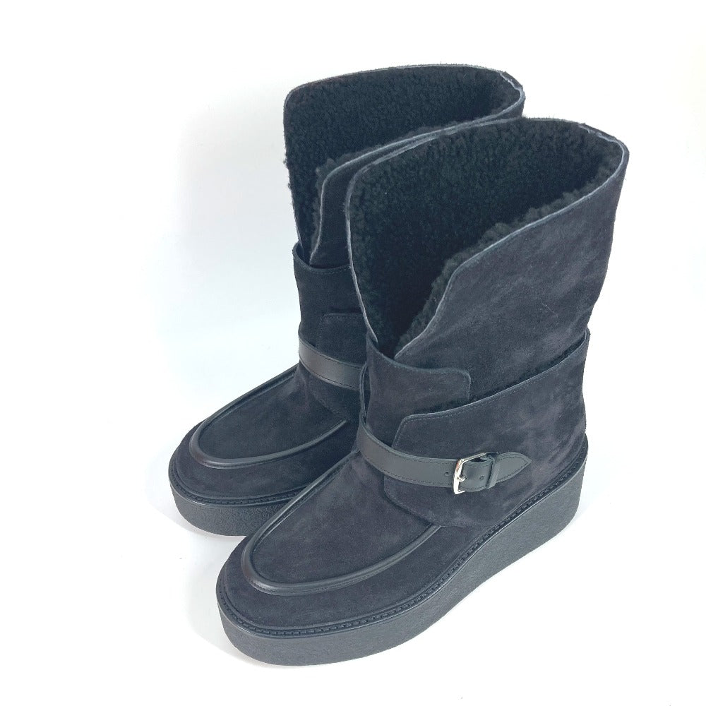 HERMES boots H232029Z Mouton, Suede black short boots Emisfer Women 38.5 Used