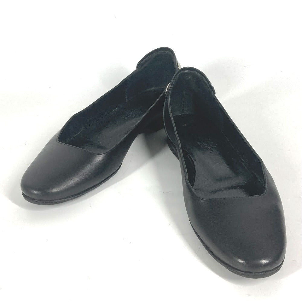 HERMES pumps leather black Serie Metal Flat shoes Women 35 Used