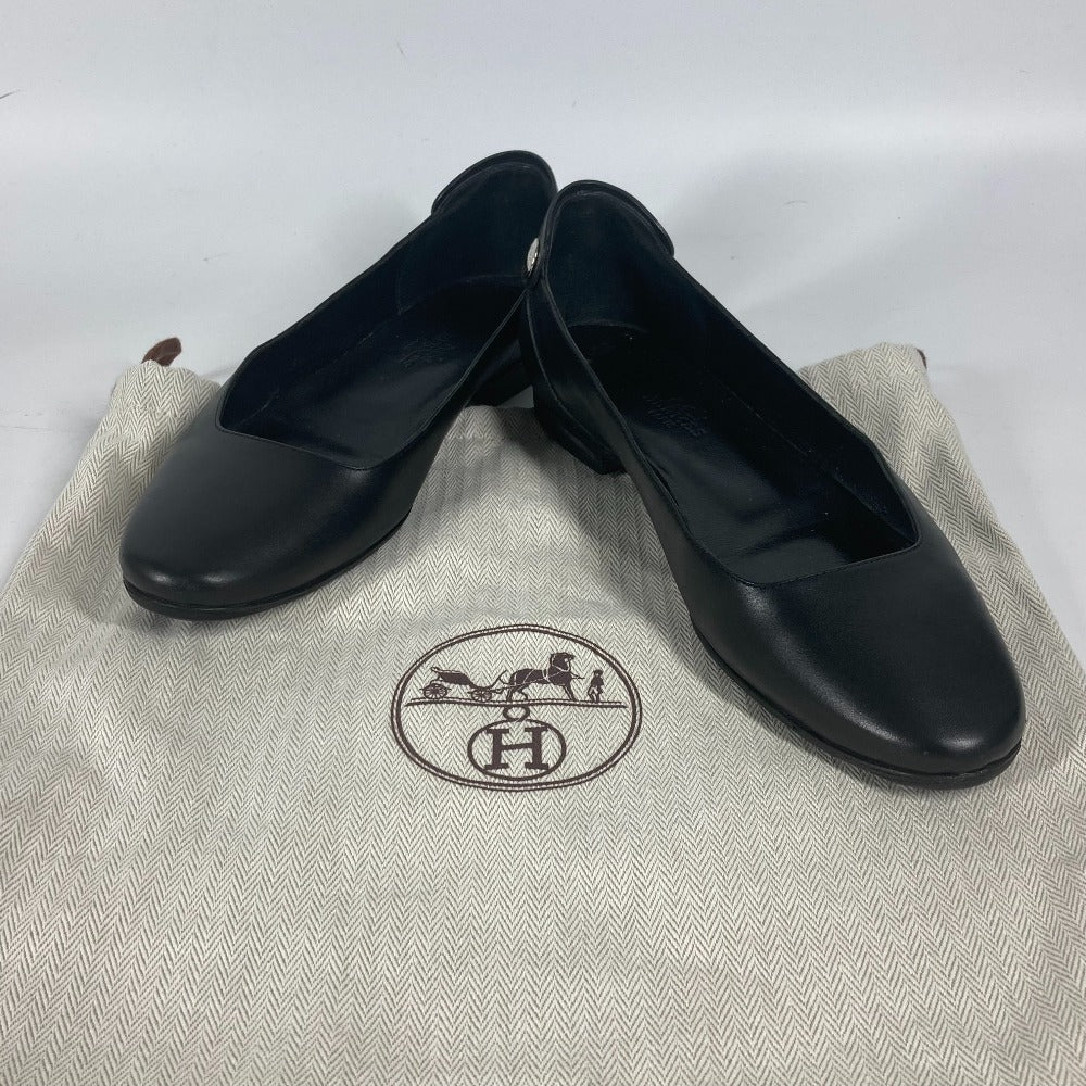 HERMES pumps leather black Serie Metal Flat shoes Women 35 Used