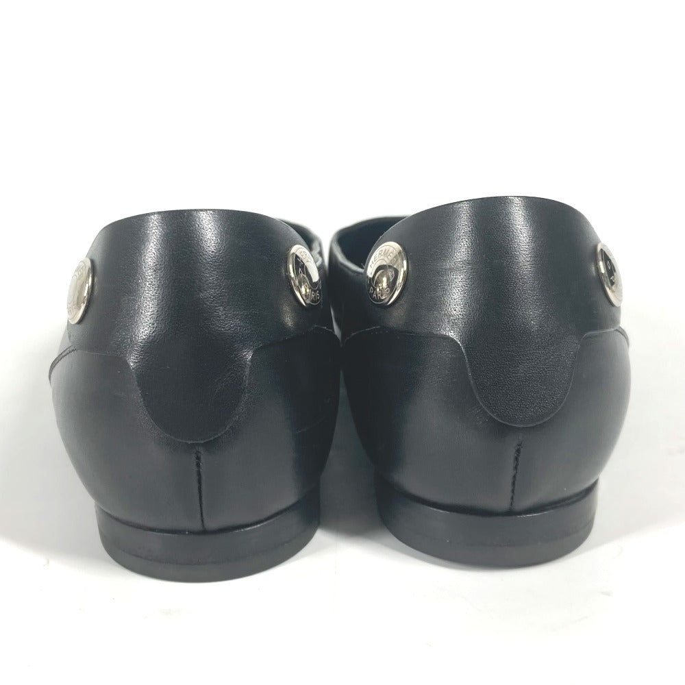 HERMES pumps leather black Serie Metal Flat shoes Women 35 Used