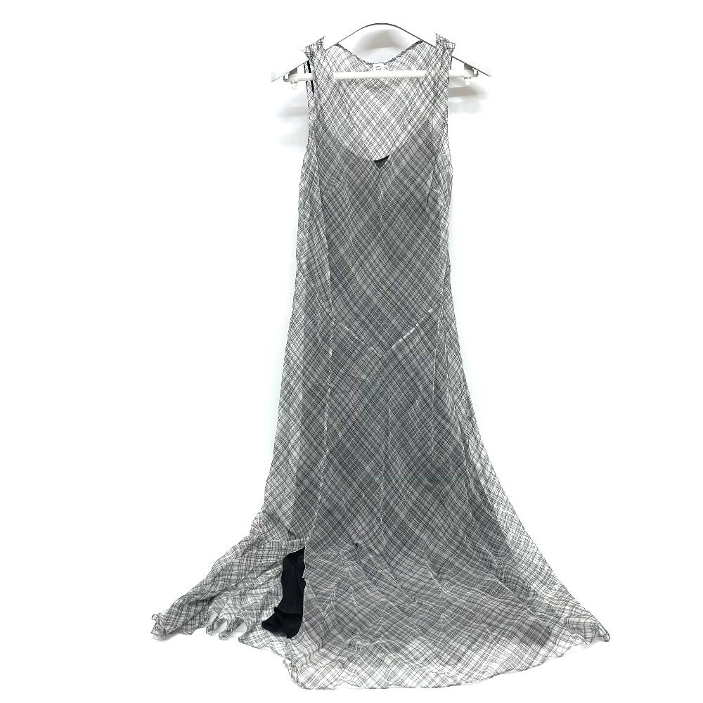 HERMES dress silk gray Madras ROBE ENCOLURE VOILE COTON SOIE MADRAS 38