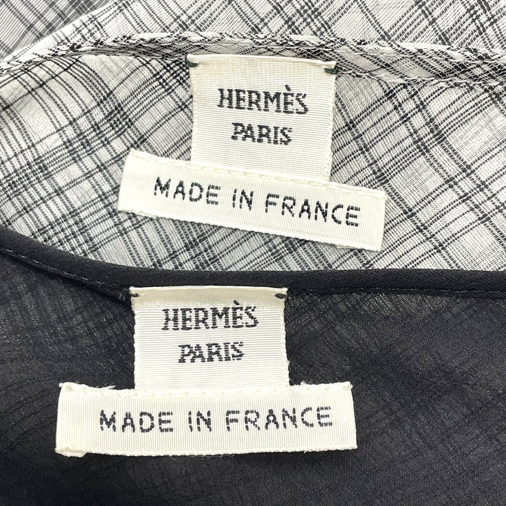 HERMES dress silk gray Madras ROBE ENCOLURE VOILE COTON SOIE MADRAS 38