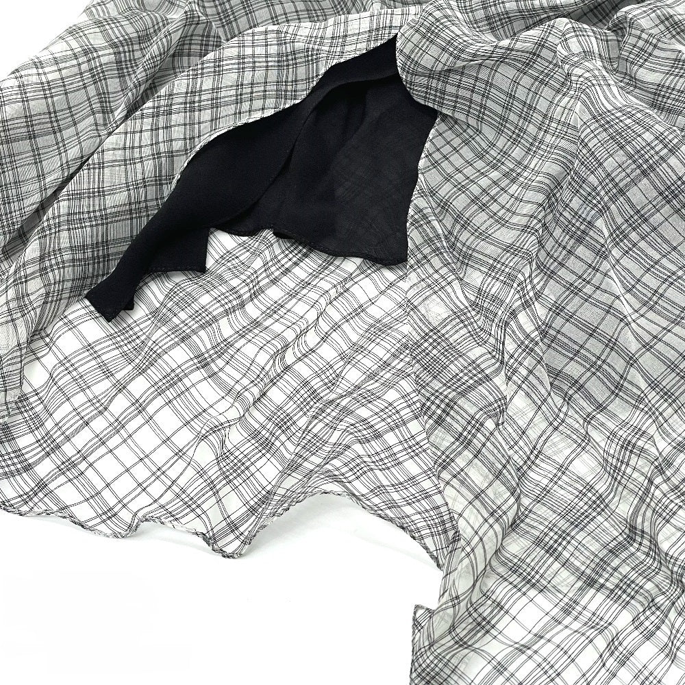 HERMES dress silk gray Madras ROBE ENCOLURE VOILE COTON SOIE MADRAS 38