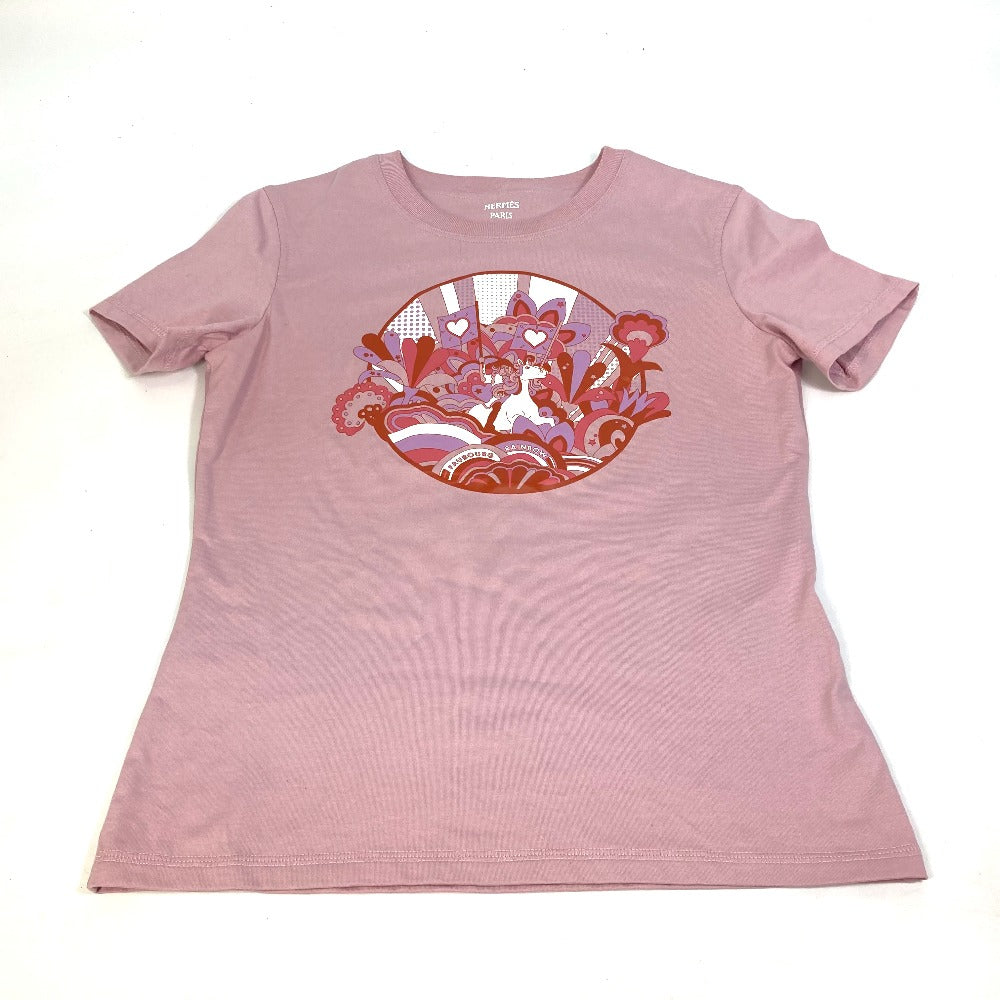 HERMES Short sleeve T-shirt cotton pink 22Stainless Steel cartouche Women 36 Used
