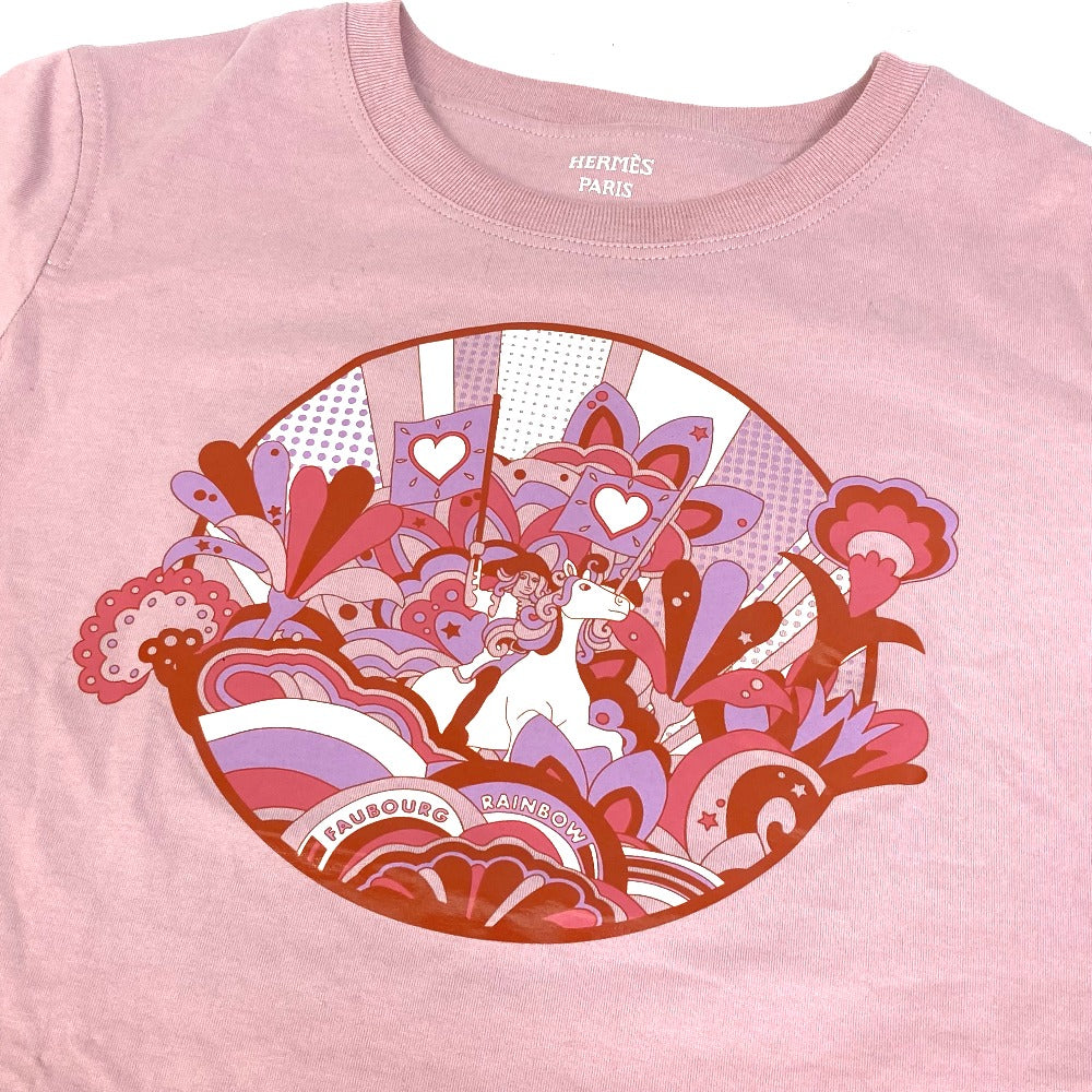 HERMES Short sleeve T-shirt cotton pink 22Stainless Steel cartouche Women 36 Used