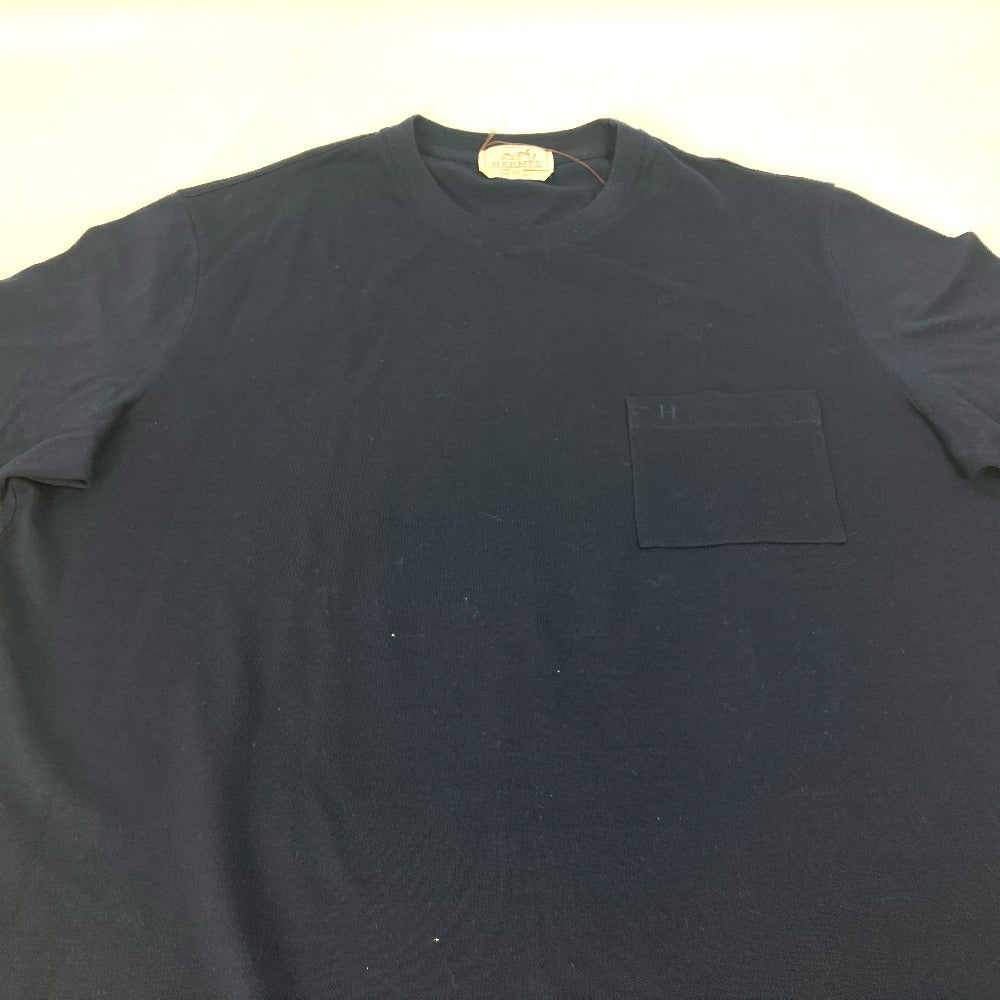HERMES Short sleeve T-shirt cotton Navy Tops Apparel H embroidery mens XXL Used