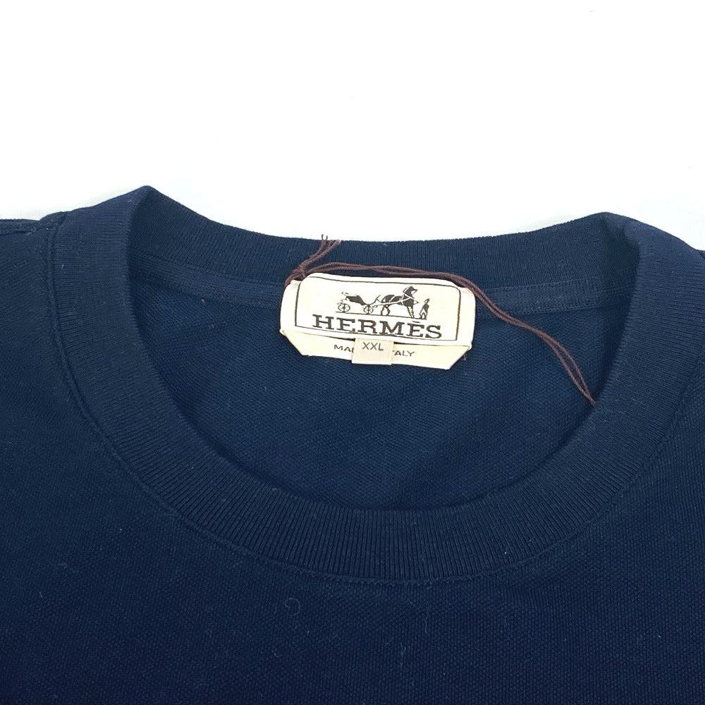 HERMES Short sleeve T-shirt cotton Navy Tops Apparel H embroidery mens XXL Used
