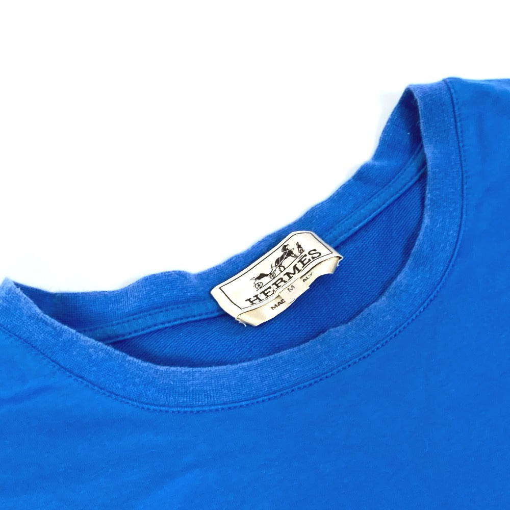 HERMES Short sleeve T-shirt cotton blue Hello Mr. Falier Patch mens M Used