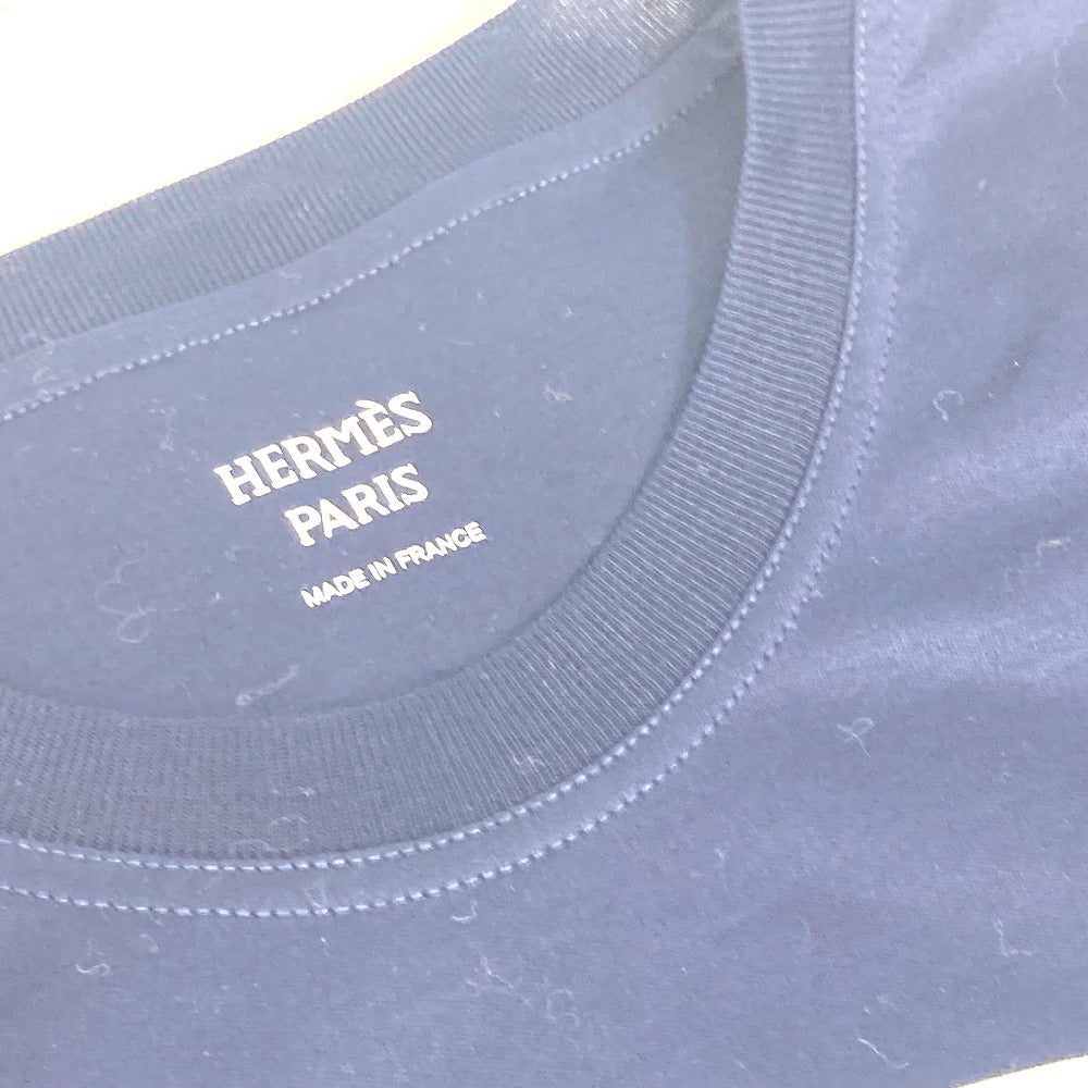HERMES Short sleeve T-shirt cotton Navy leopard leopard leopard Jungle Love logo Women 34 Used
