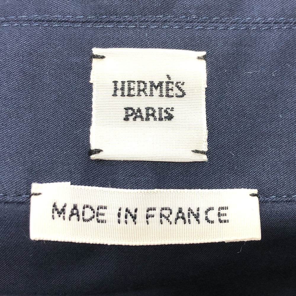 HERMES Long sleeve shirt cotton Navy 23 Stainless Steel Serie Button Zip up Women 34 Used