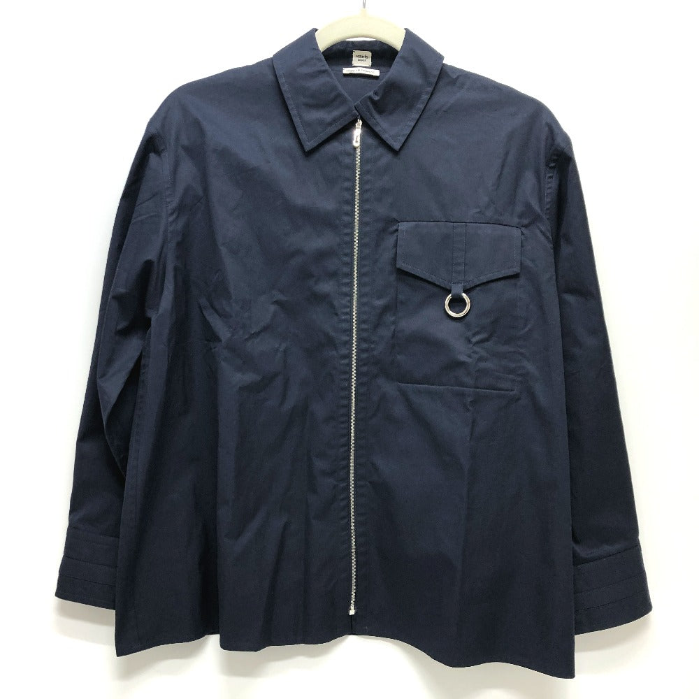 HERMES Long sleeve shirt cotton Navy 23 Stainless Steel Serie Button Zip up Women 34 Used