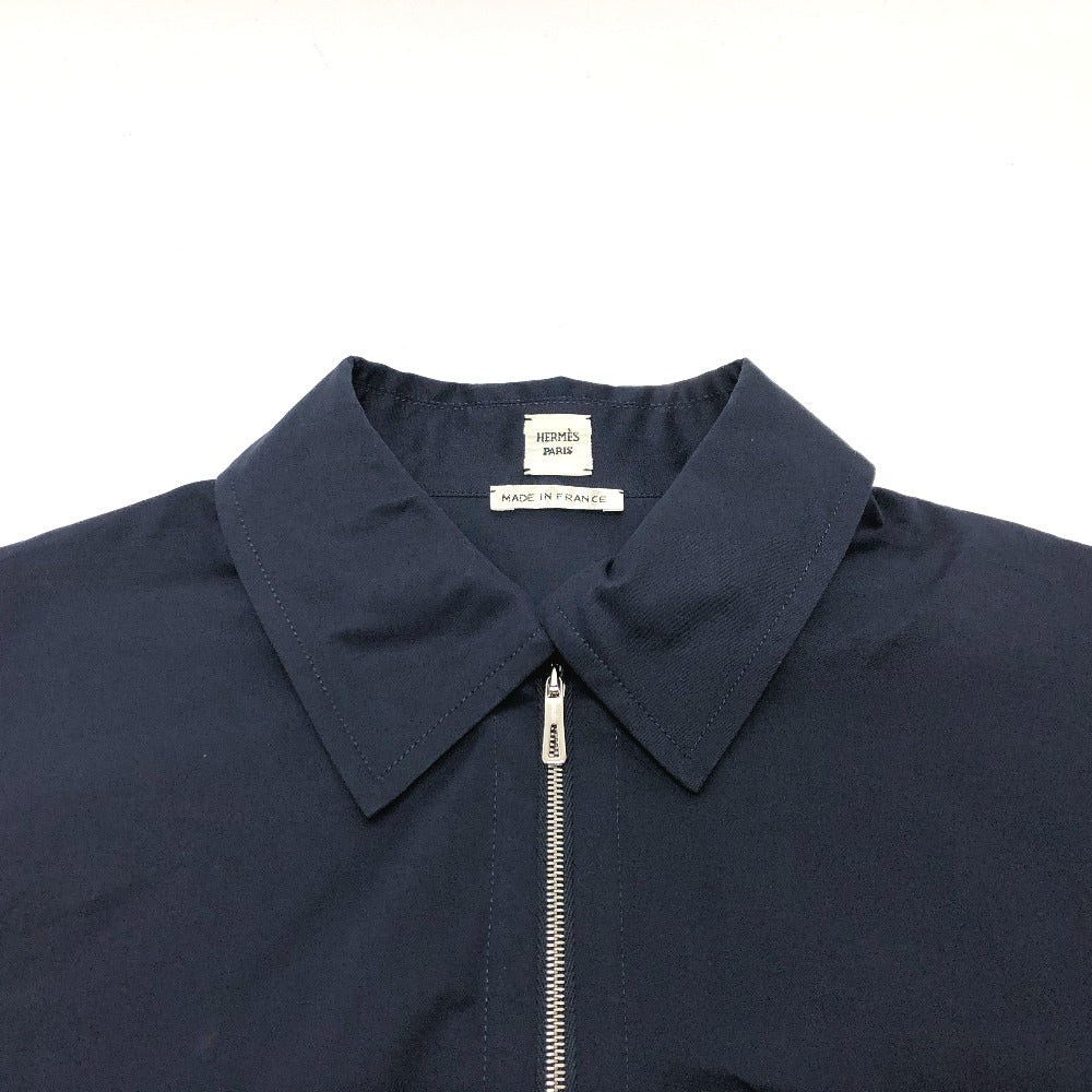 HERMES Long sleeve shirt cotton Navy 23 Stainless Steel Serie Button Zip up Women 34 Used