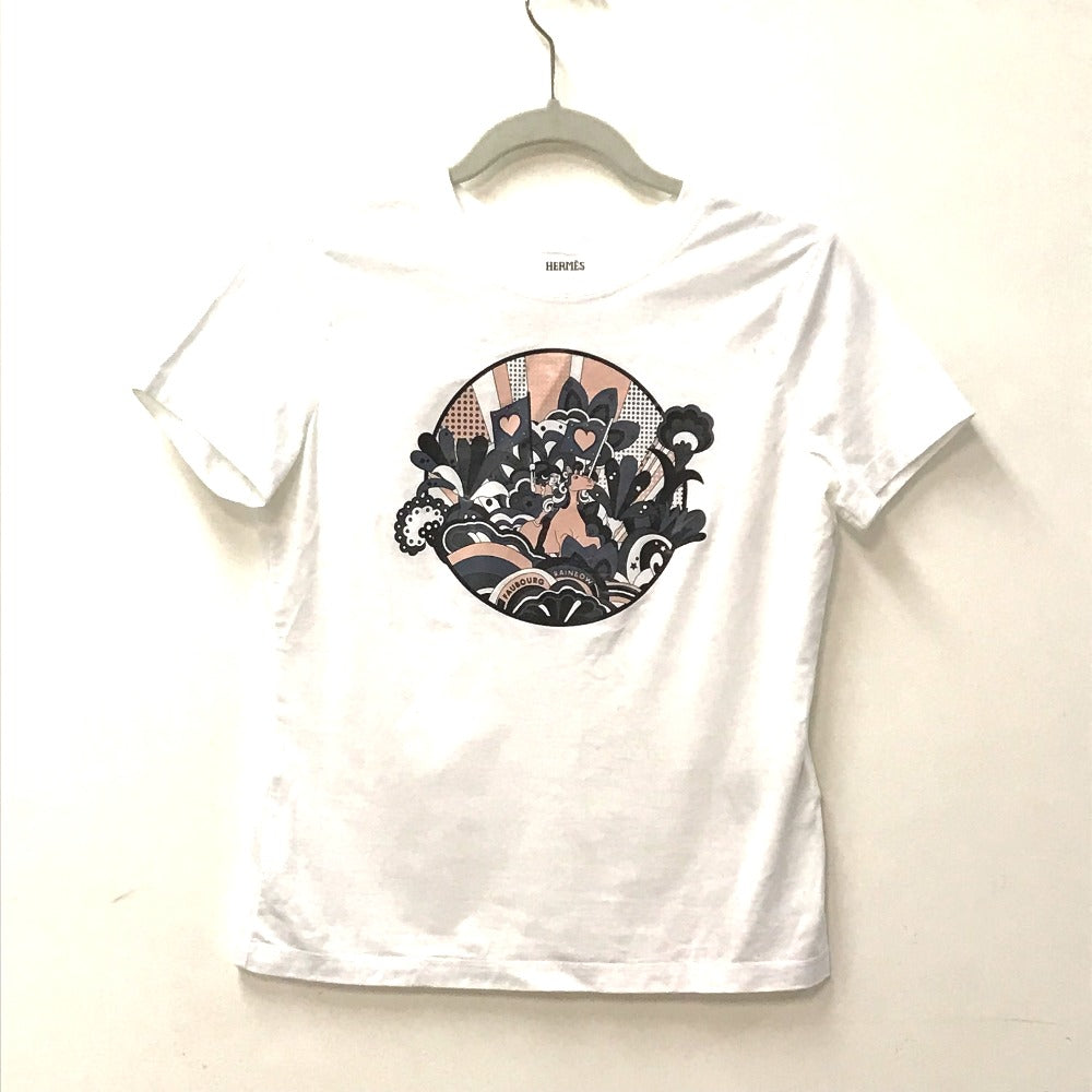 HERMES Short sleeve T-shirt cotton white logo Microcartouche Women 38 Used