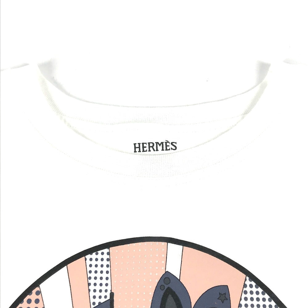HERMES Short sleeve T-shirt cotton white logo Microcartouche Women 38 Used