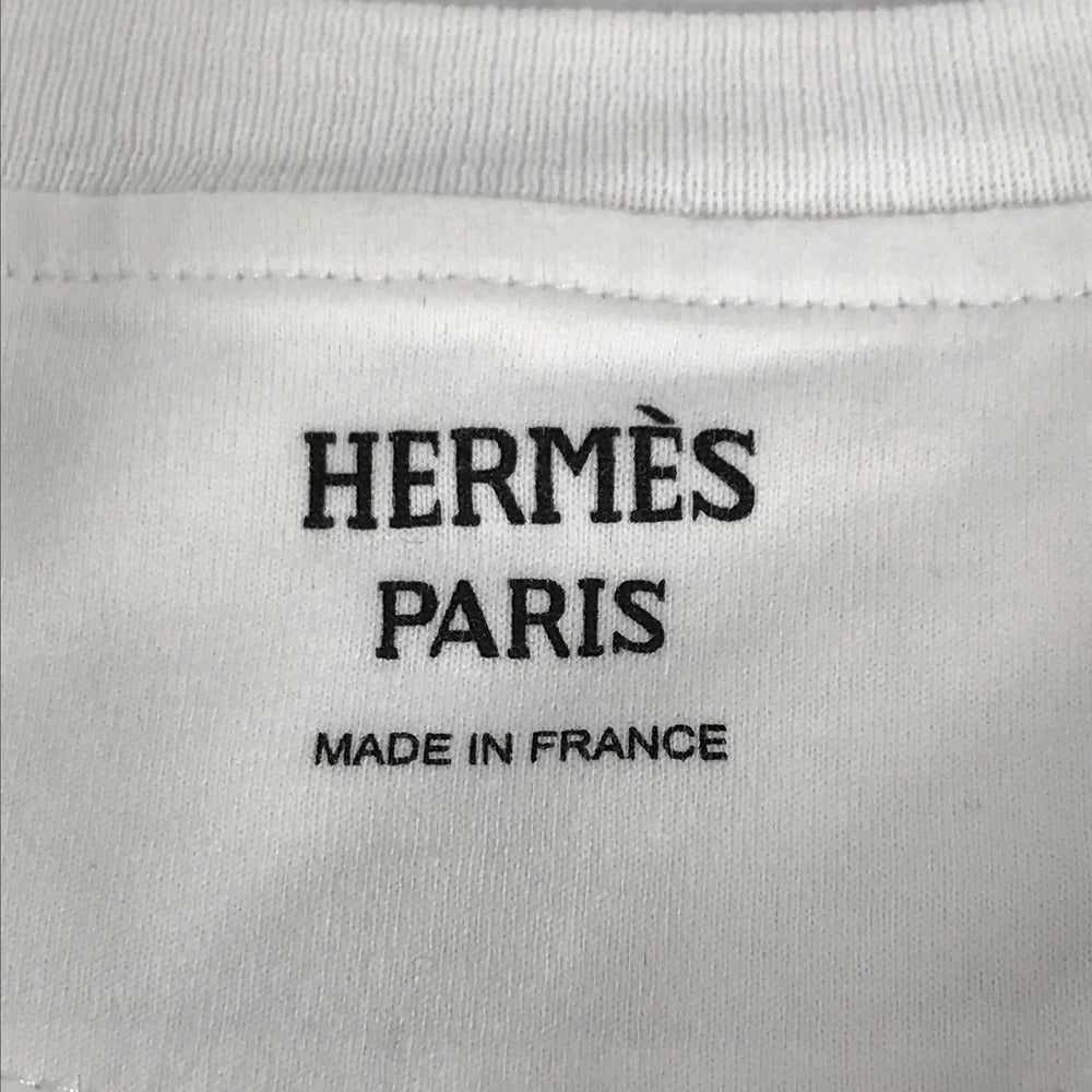 HERMES Short sleeve T-shirt cotton white logo Microcartouche Women 38 Used