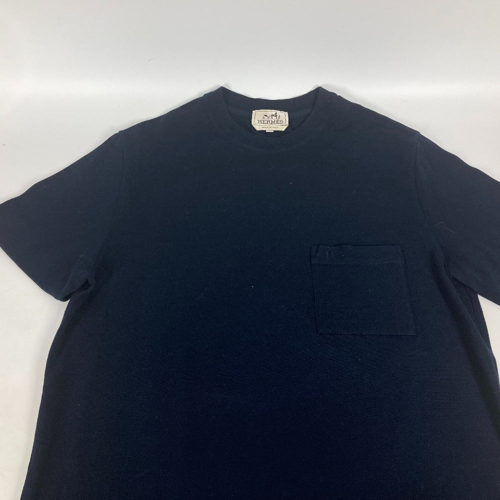 HERMES Short sleeve T-shirt cotton Navy pocket logo mens M Used