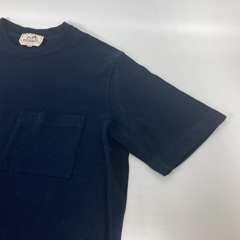 HERMES Short sleeve T-shirt cotton Navy pocket logo mens M Used