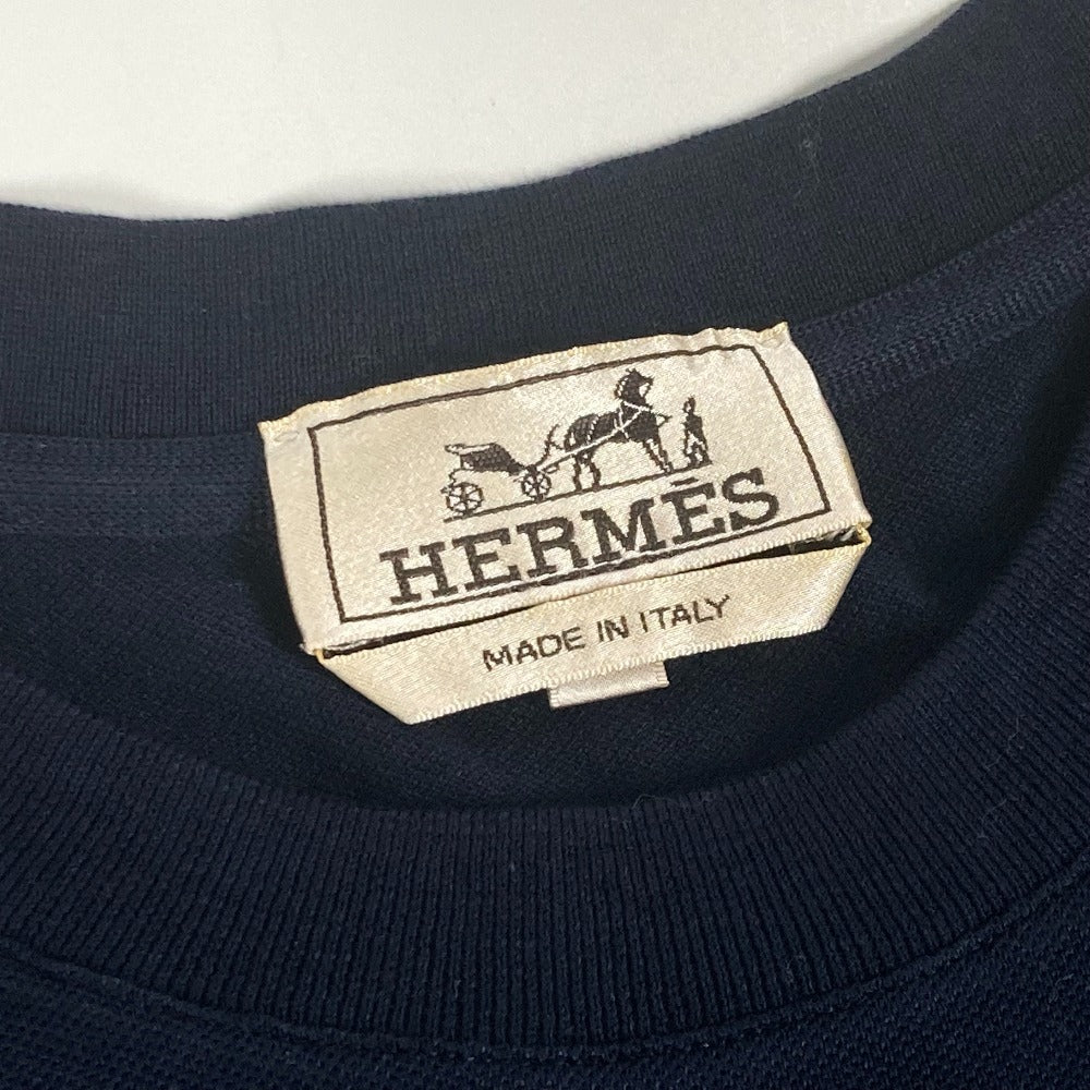 HERMES Short sleeve T-shirt cotton Navy pocket logo mens M Used