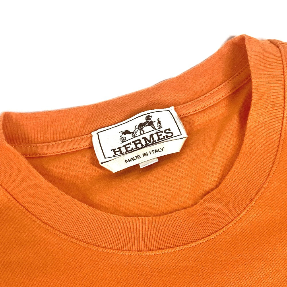HERMES Short sleeve T-shirt cotton Orange logo mens M Used