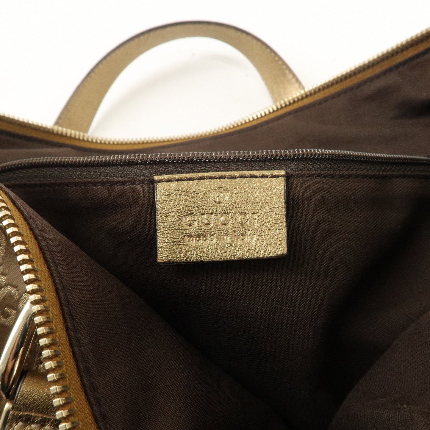 GUCCI Abbey GG Satin Nylon Leather Tote Bag Brown Gold 171470