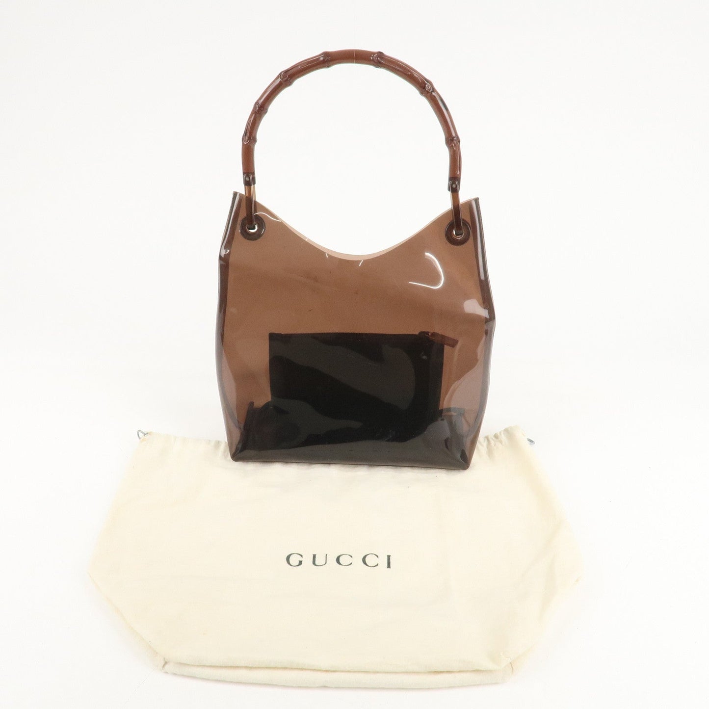 GUCCI Bamboo Vinyl Leather Shoulder Bag Clear Brown 001.2113.1880
