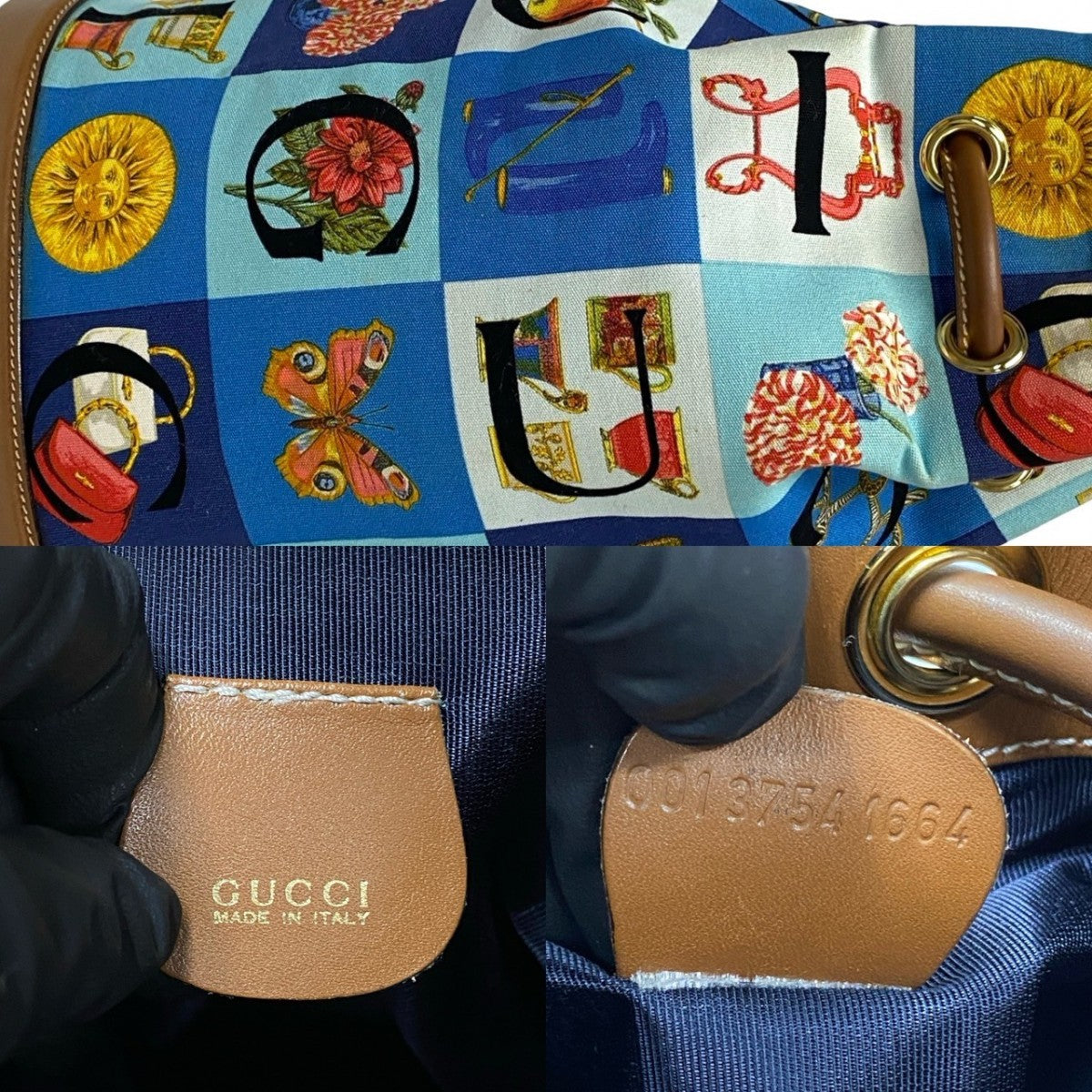 GUCCI Backpack Leather, Canvas multicolor Overall handle Shimo Women Used