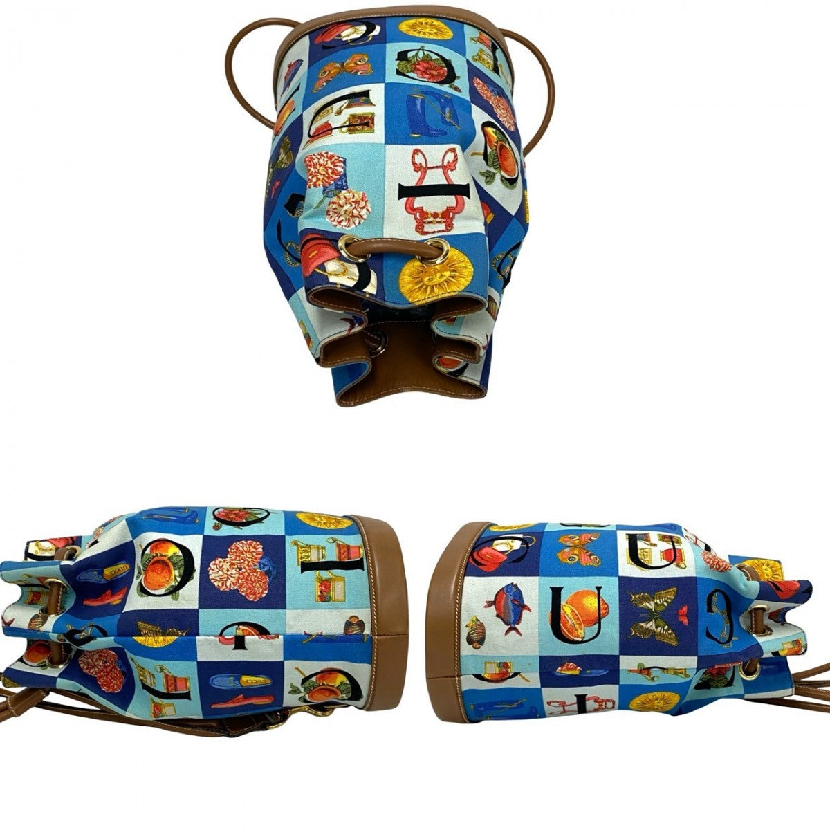 GUCCI Backpack Leather, Canvas multicolor Overall handle Shimo Women Used