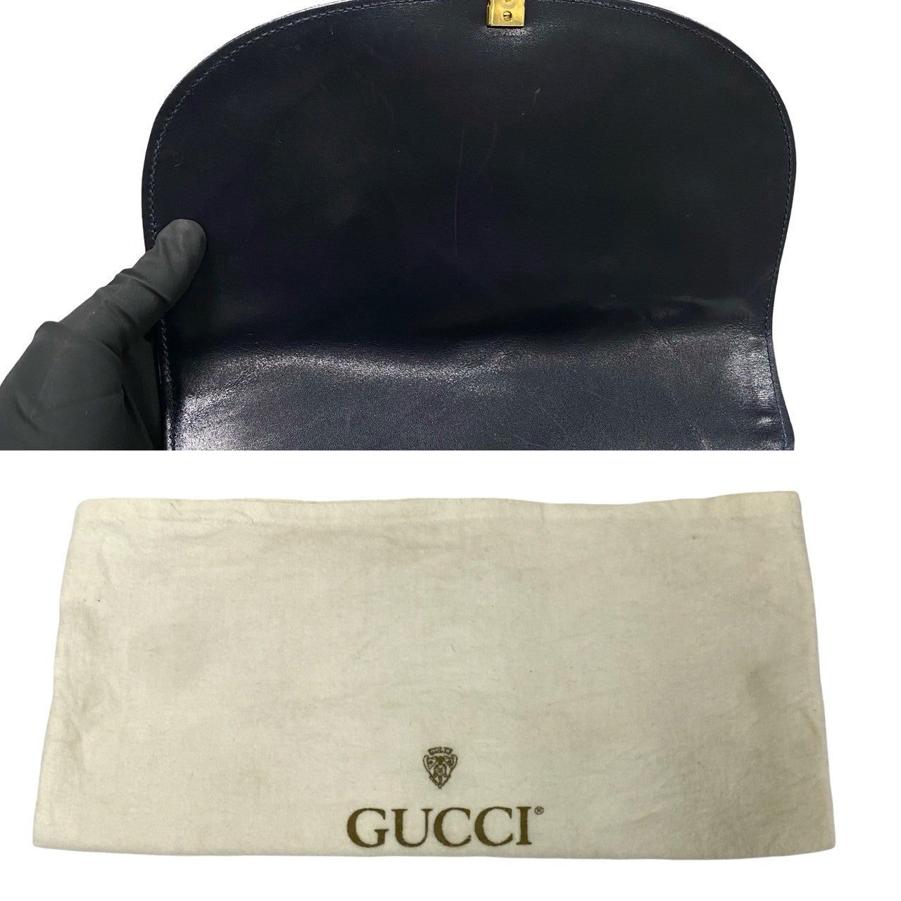 GUCCI Shoulder Bag Calfskin, Leather Navy GG logo Metal Women Used