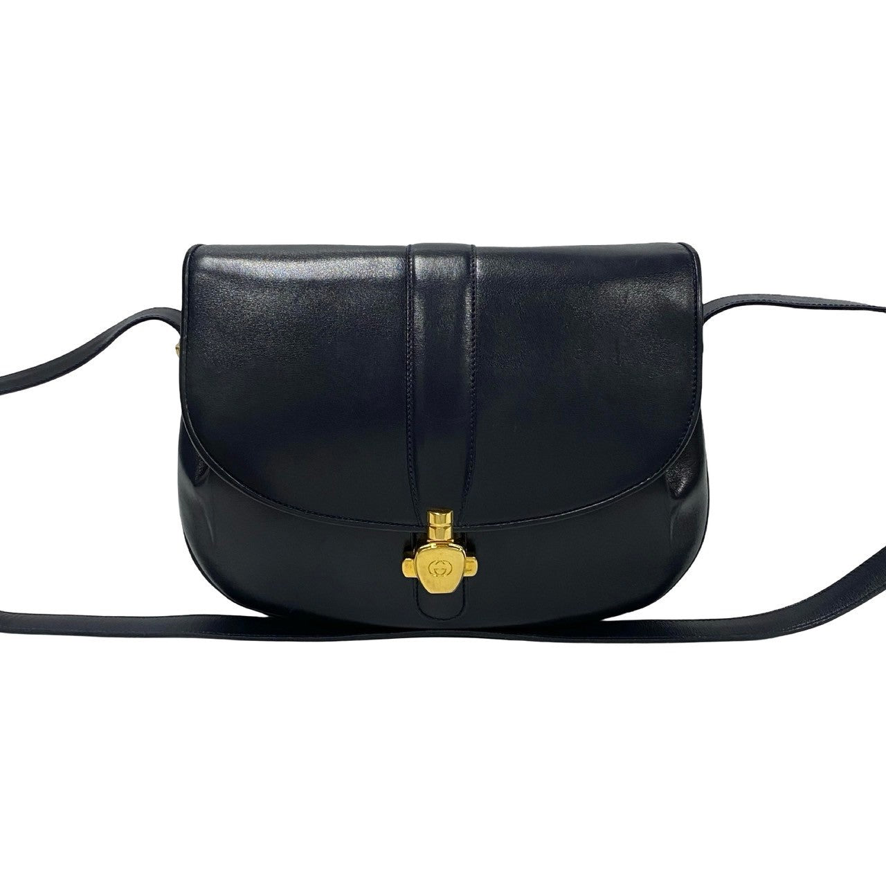 GUCCI Shoulder Bag Calfskin, Leather Navy GG logo Metal Women Used
