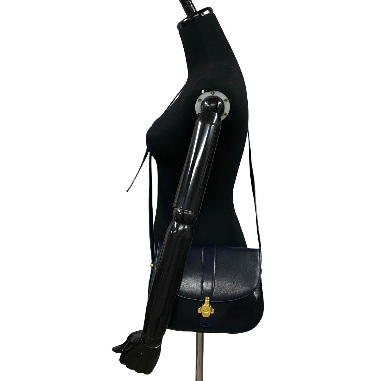 GUCCI Shoulder Bag Calfskin, Leather Navy GG logo Metal Women Used