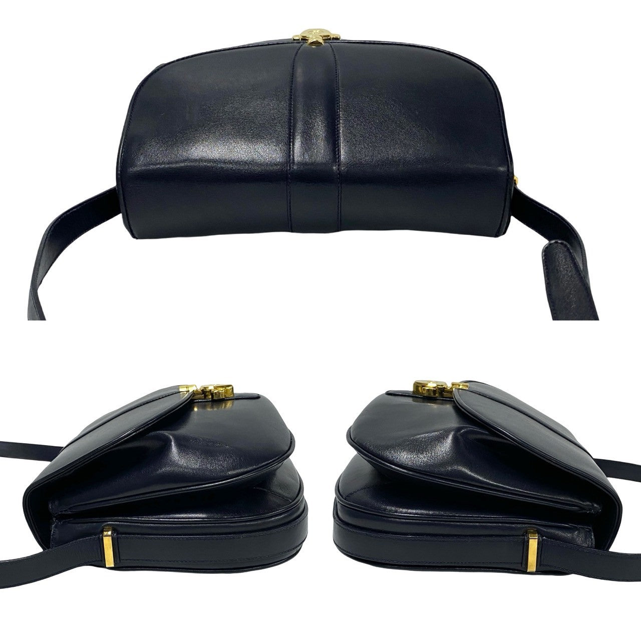 GUCCI Shoulder Bag Calfskin, Leather Navy GG logo Metal Women Used