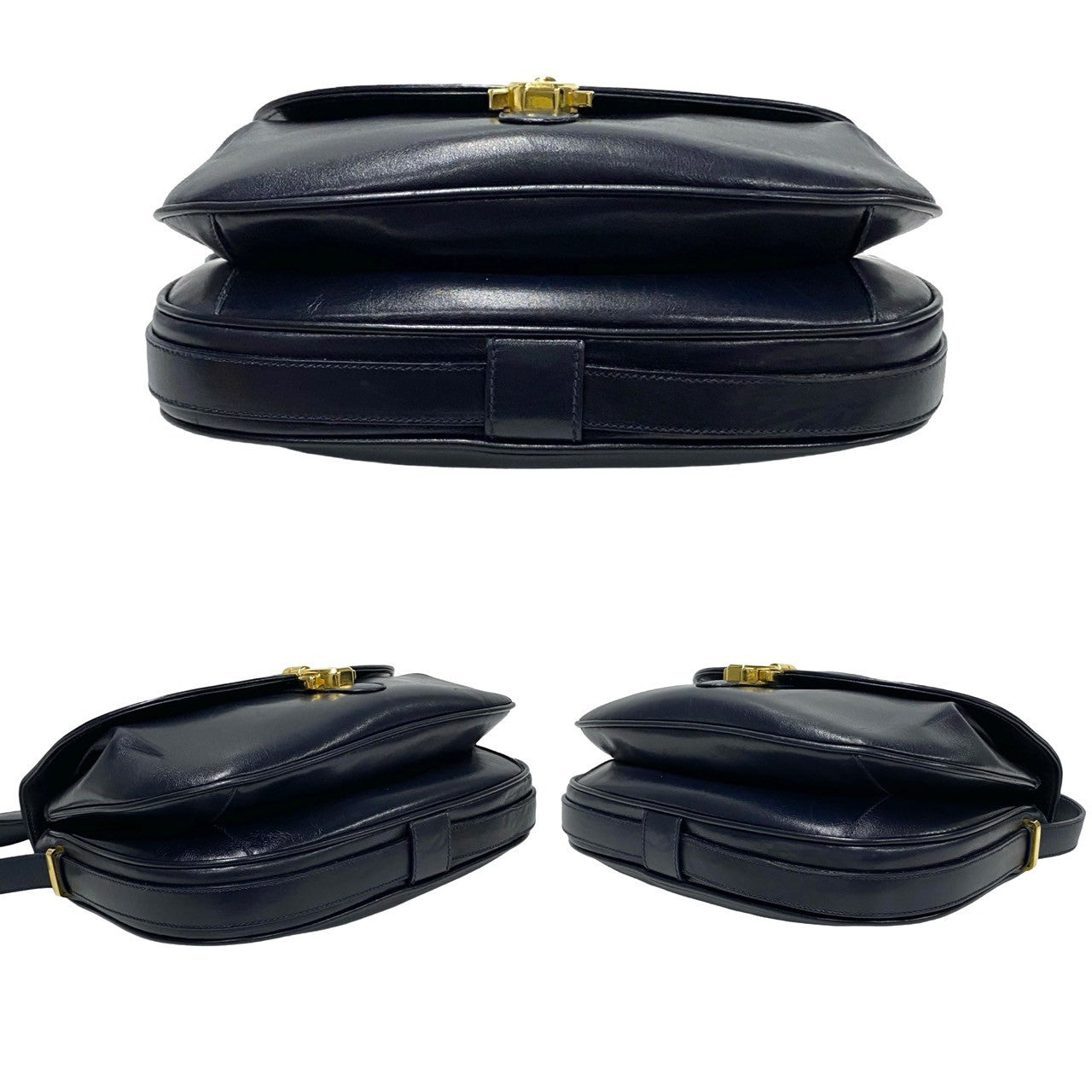 GUCCI Shoulder Bag Calfskin, Leather Navy GG logo Metal Women Used