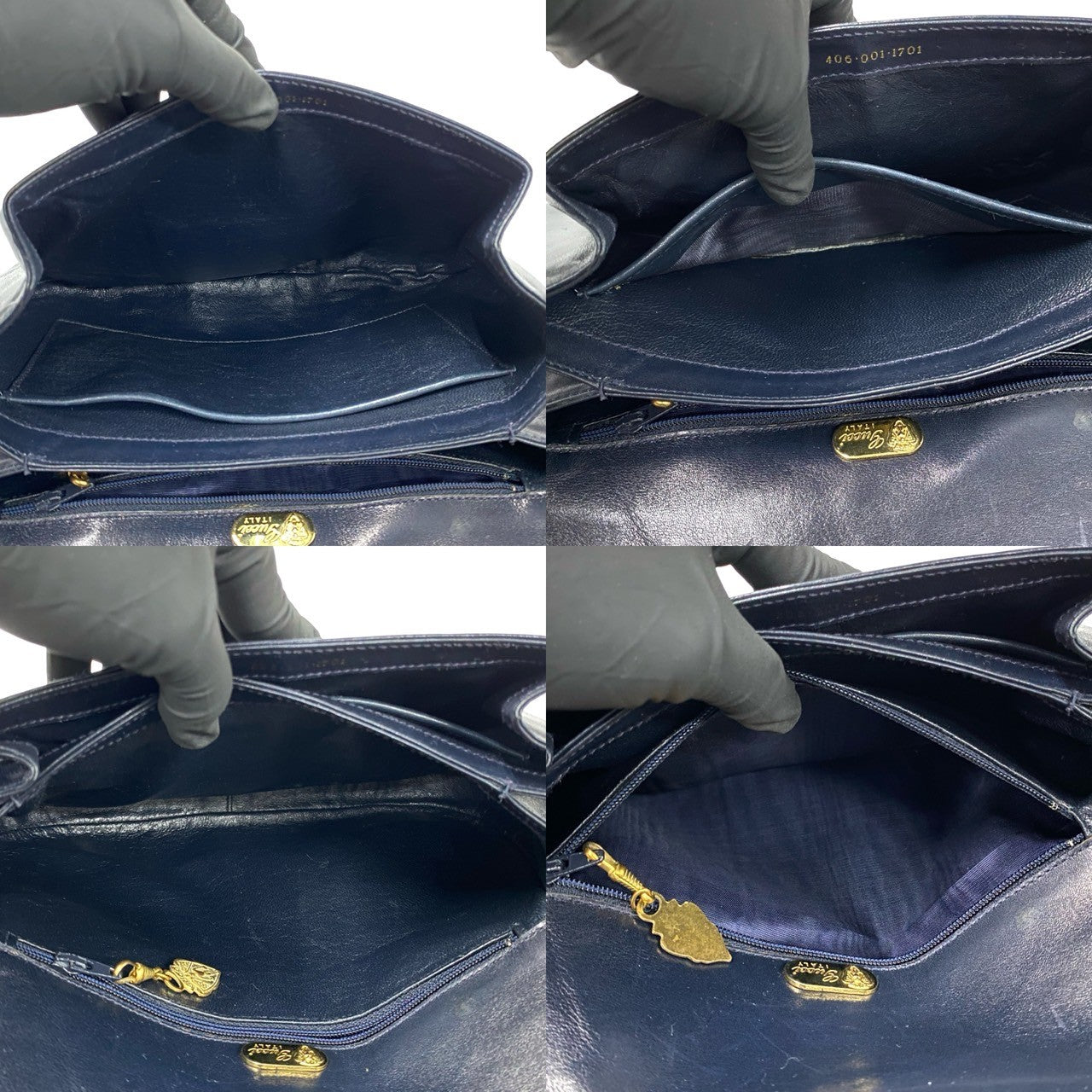GUCCI Shoulder Bag Calfskin, Leather Navy GG logo Metal Women Used
