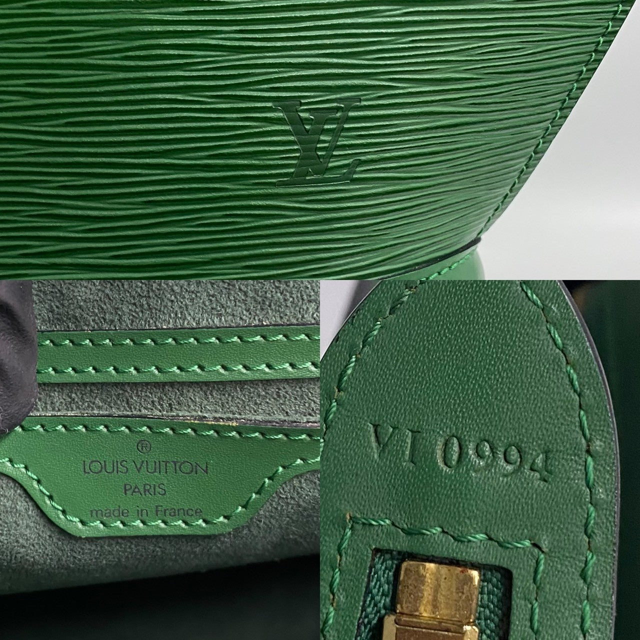LOUIS VUITTON Handbag leather green Epi Sun jack Women Used