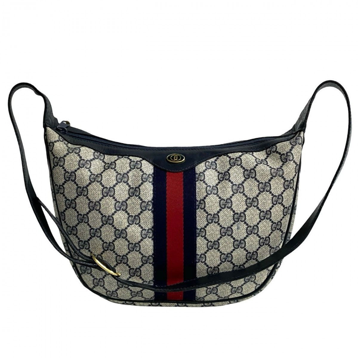 GUCCI Shoulder Bag leather Navy Sherry line