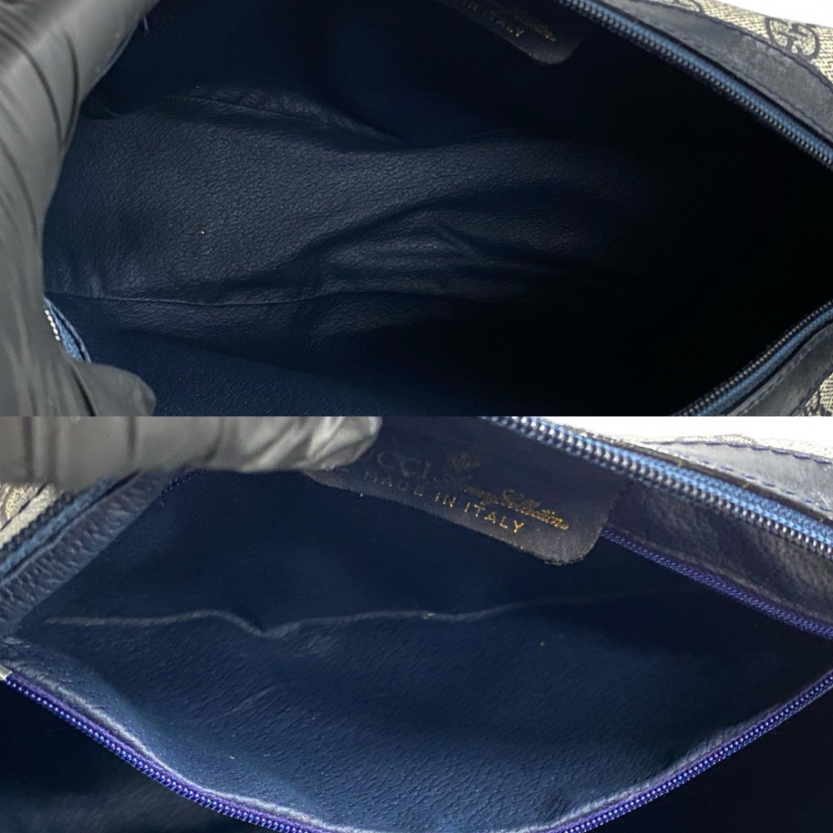 GUCCI Shoulder Bag leather Navy Sherry line