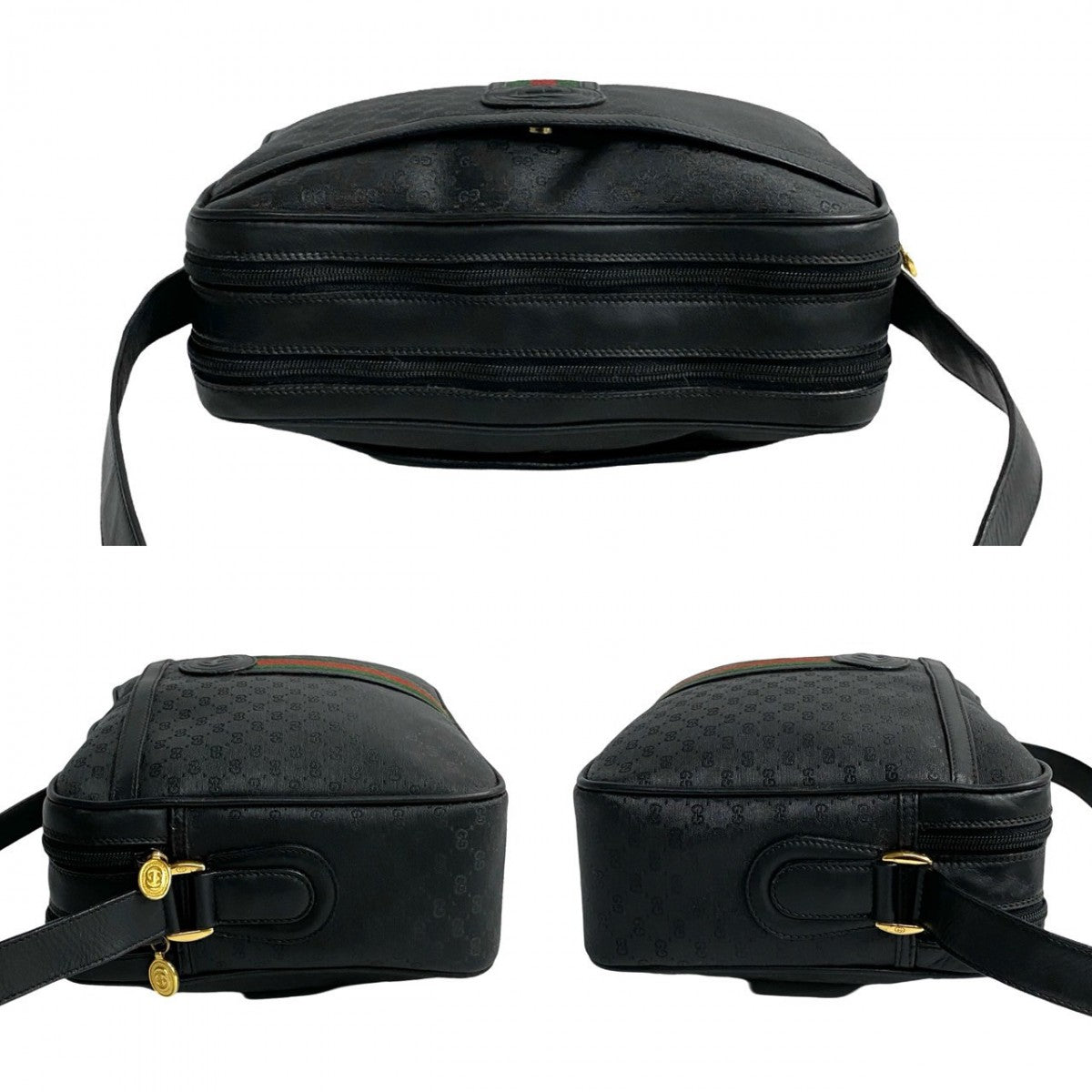 GUCCI Shoulder Bag leather black Sherry line Old Gucci