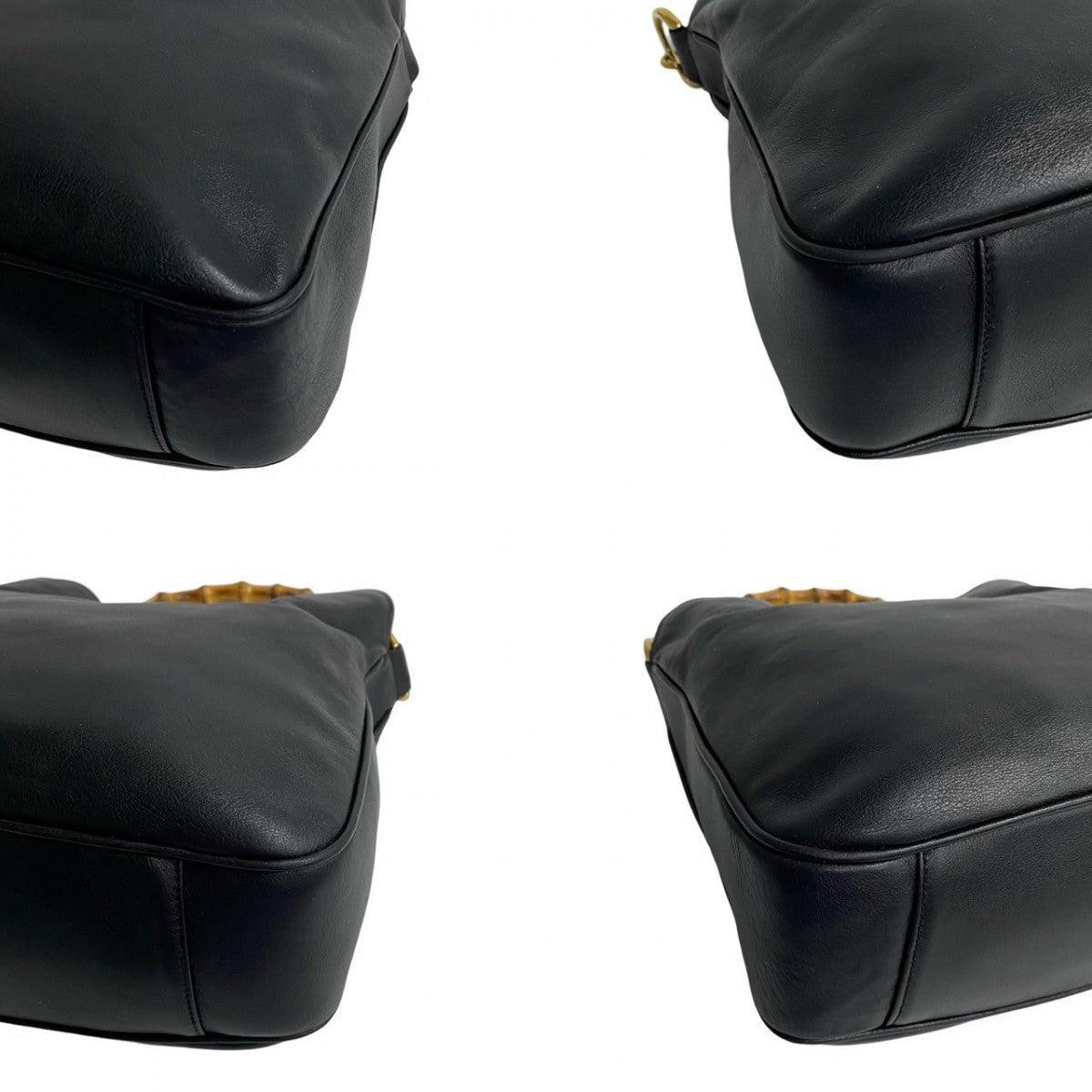 GUCCI Shoulder Bag leather black Bamboo