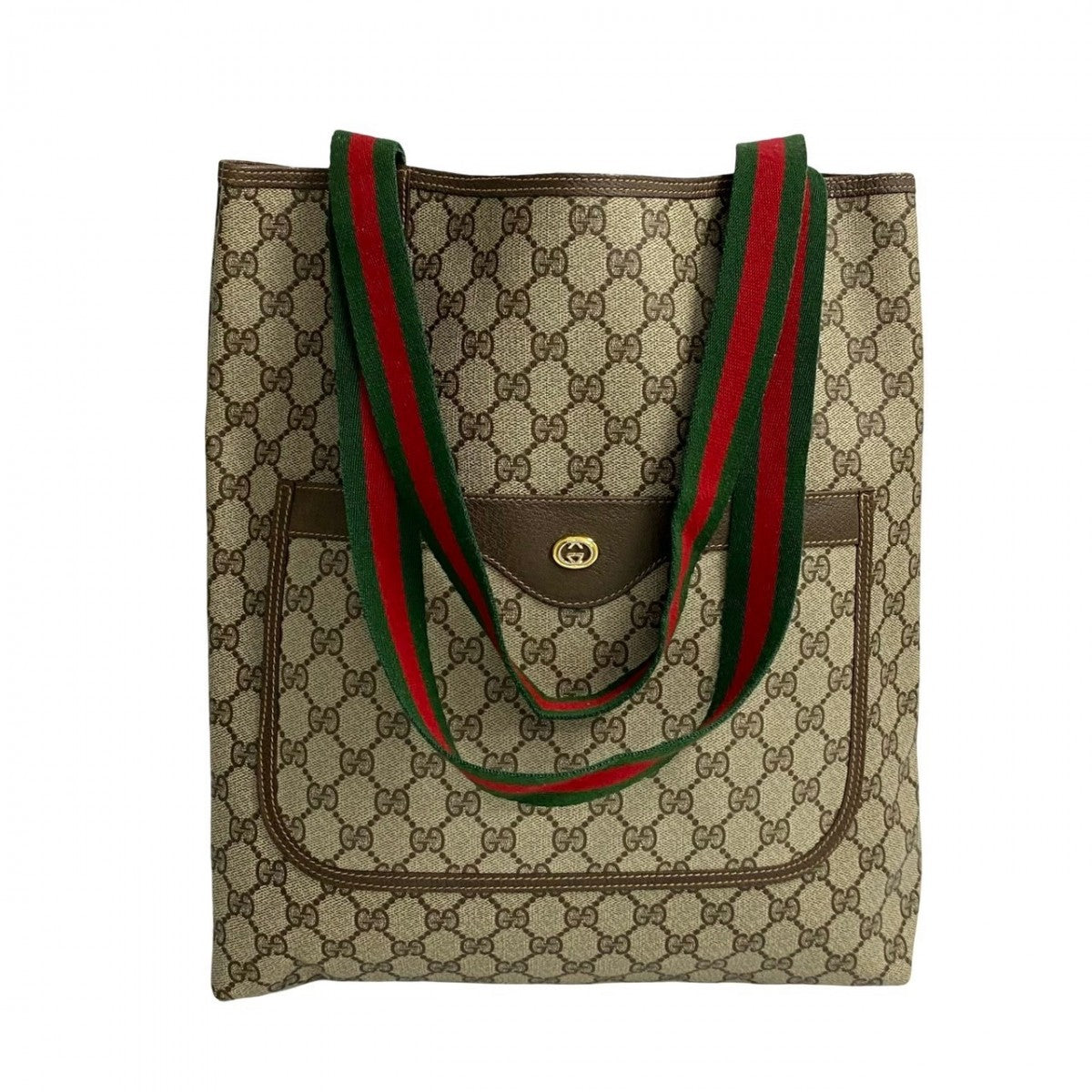 GUCCI Tote Bag Leather, PVC Red GG logo Metal Sherry line Old Gucci Women Used