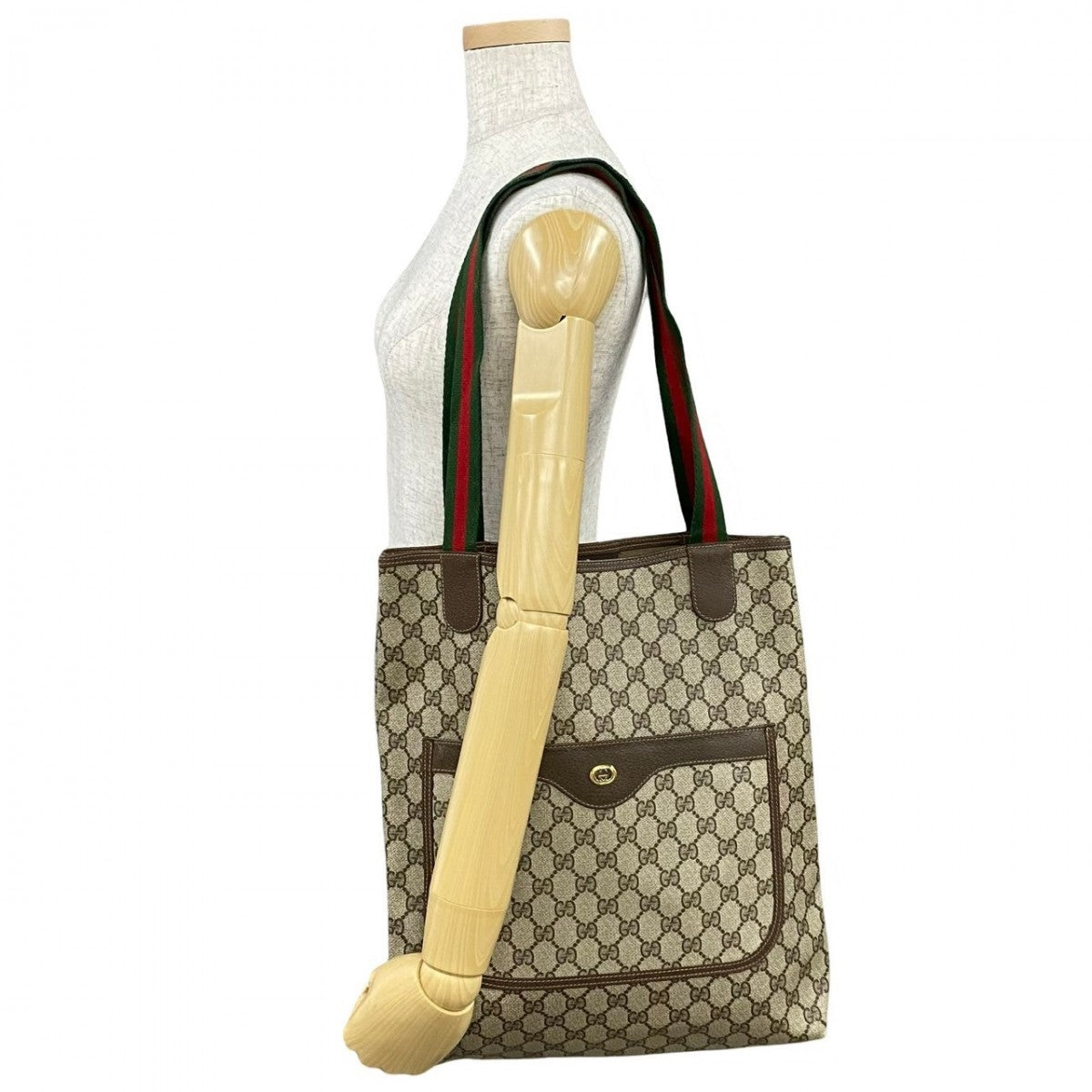 GUCCI Tote Bag Leather, PVC Red GG logo Metal Sherry line Old Gucci Women Used
