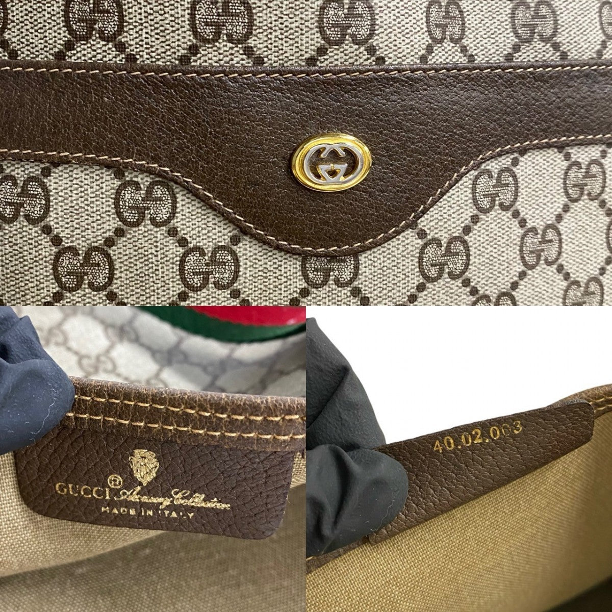 GUCCI Tote Bag Leather, PVC Red GG logo Metal Sherry line Old Gucci Women Used