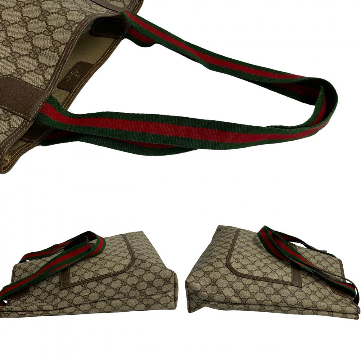GUCCI Tote Bag Leather, PVC Red GG logo Metal Sherry line Old Gucci Women Used