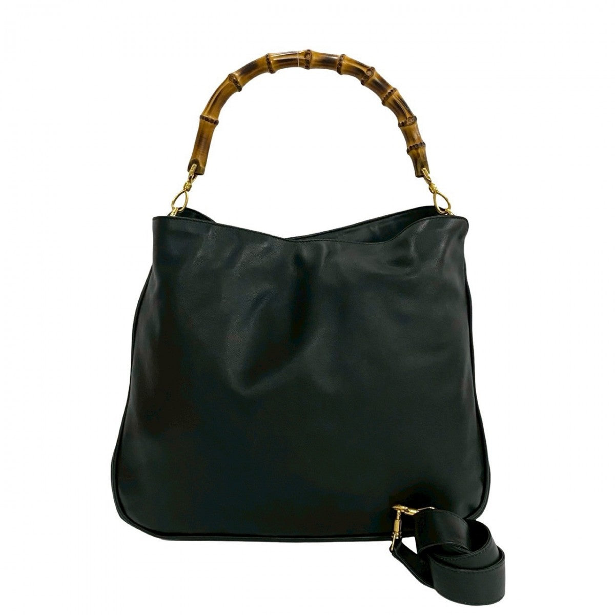GUCCI Shoulder Bag leather black Bamboo