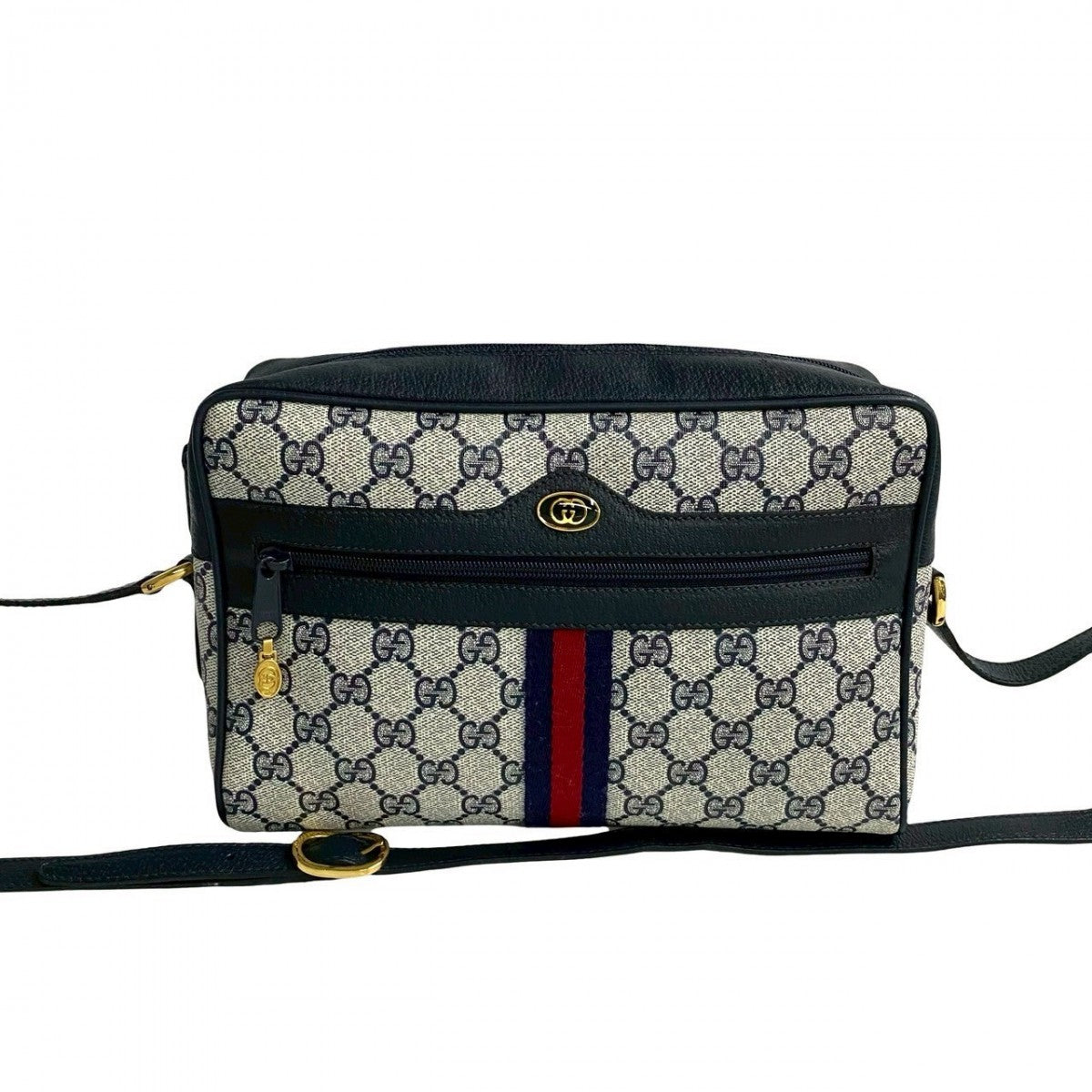 GUCCI Shoulder Bag leather Navy Sherry line