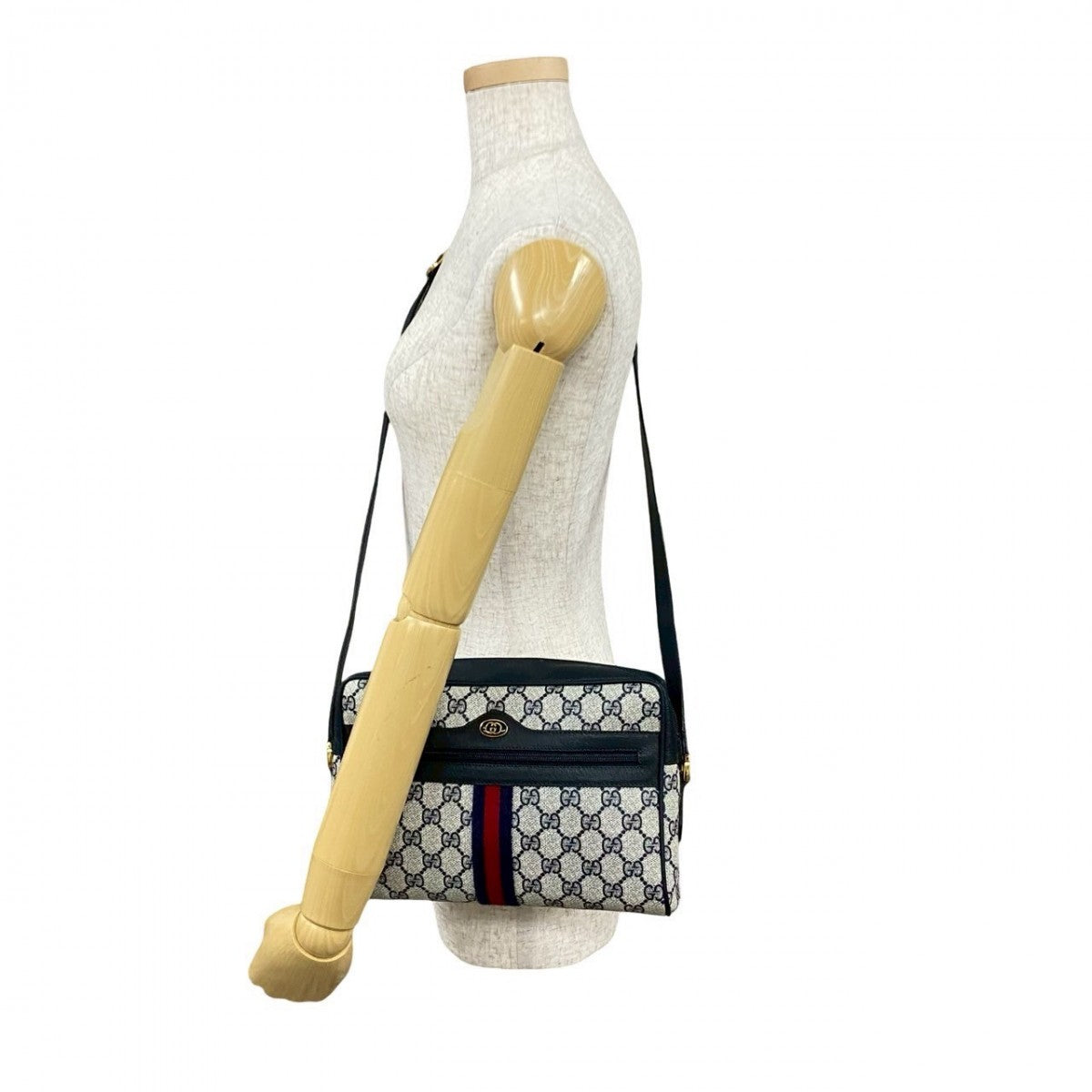 GUCCI Shoulder Bag leather Navy Sherry line