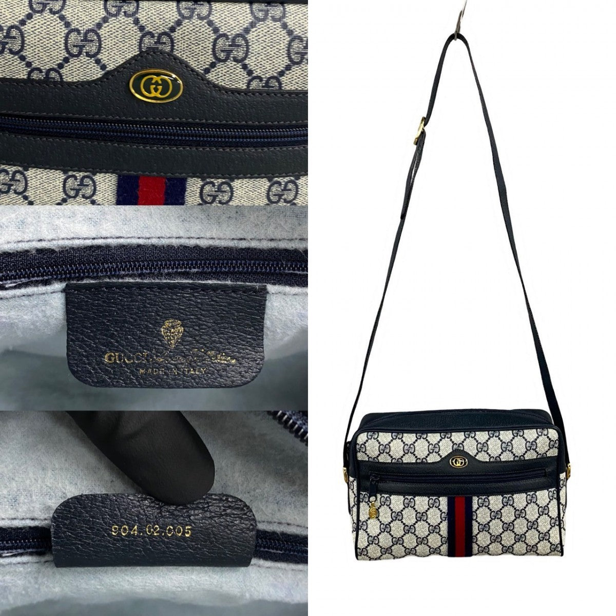 GUCCI Shoulder Bag leather Navy Sherry line