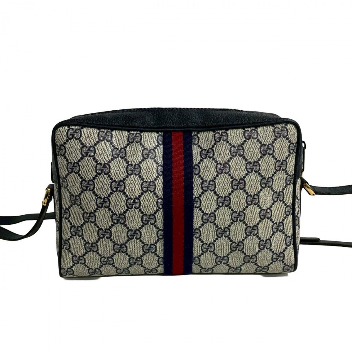 GUCCI Shoulder Bag leather Navy Sherry line